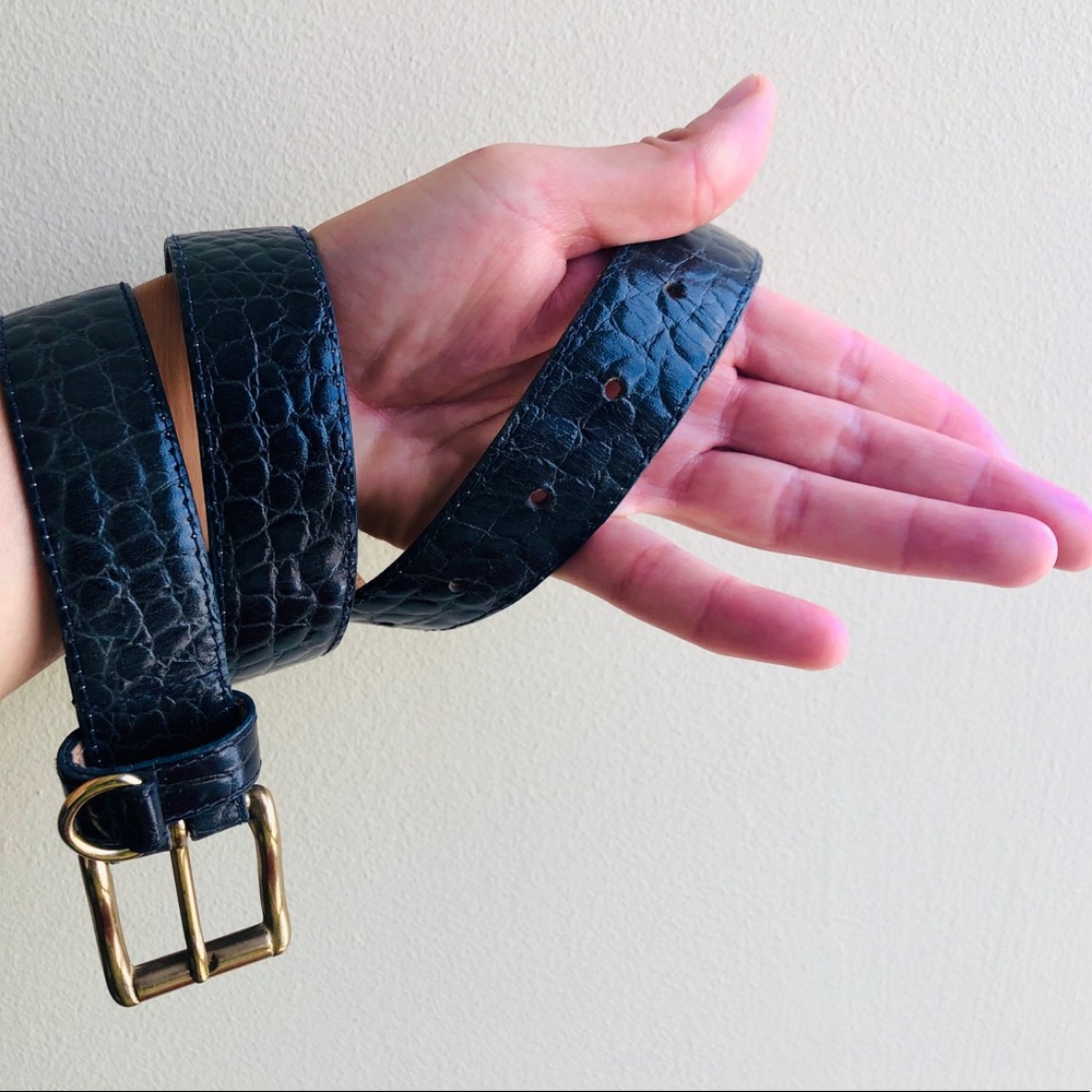Vtg Croc Embossed Belt - Hunter Green, Small